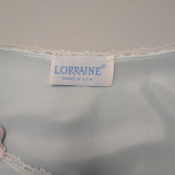Vintage Lorraine Nylon Nightgown Robe Peignoir Sz Large Embroidered Blue 70s NEW - Picture 6 of 10